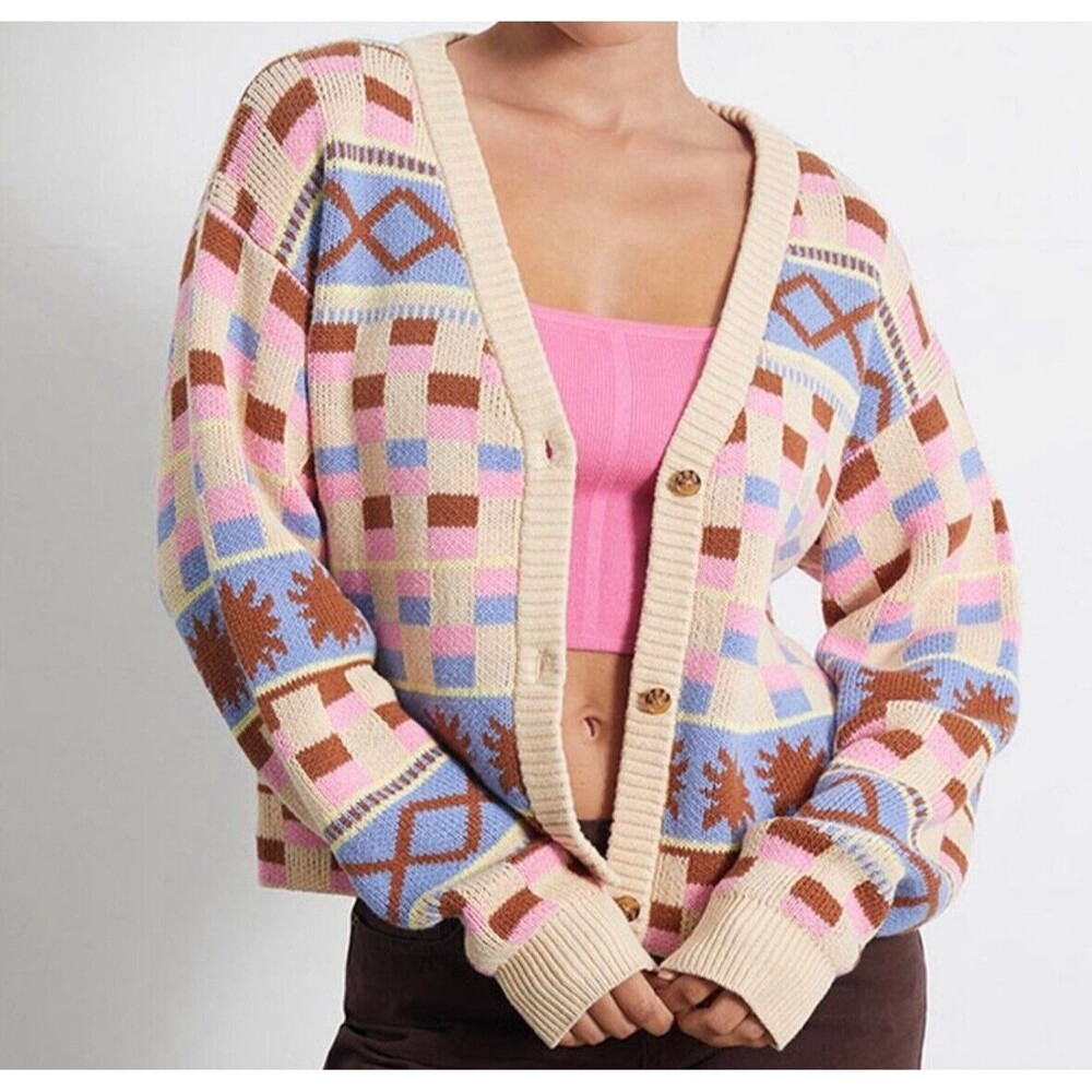PacSun LA Hearts Multicolor Colorblock Cozy Oversized Crop Cardigan‎ Women's XS